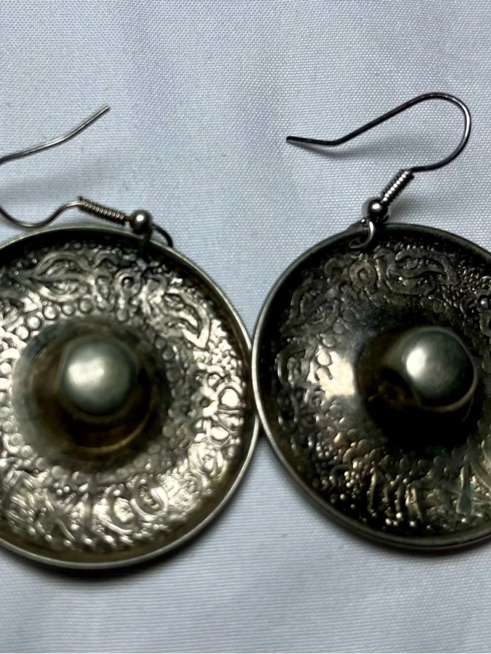 Silver-Tone Embossed Round Drop Sombrero Earrings - Silver - Mexico - Picture 6 of 6